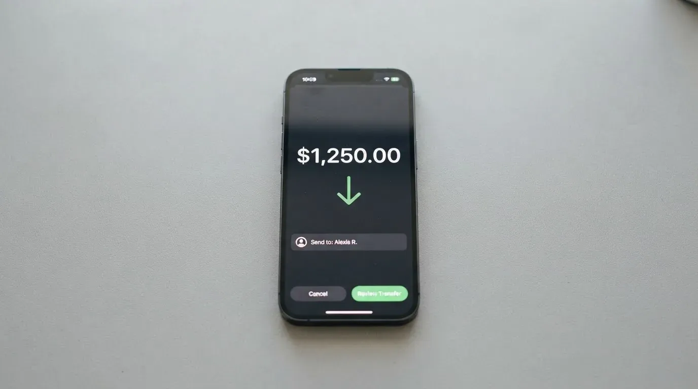 A phone showing a stablecoin transfer screen