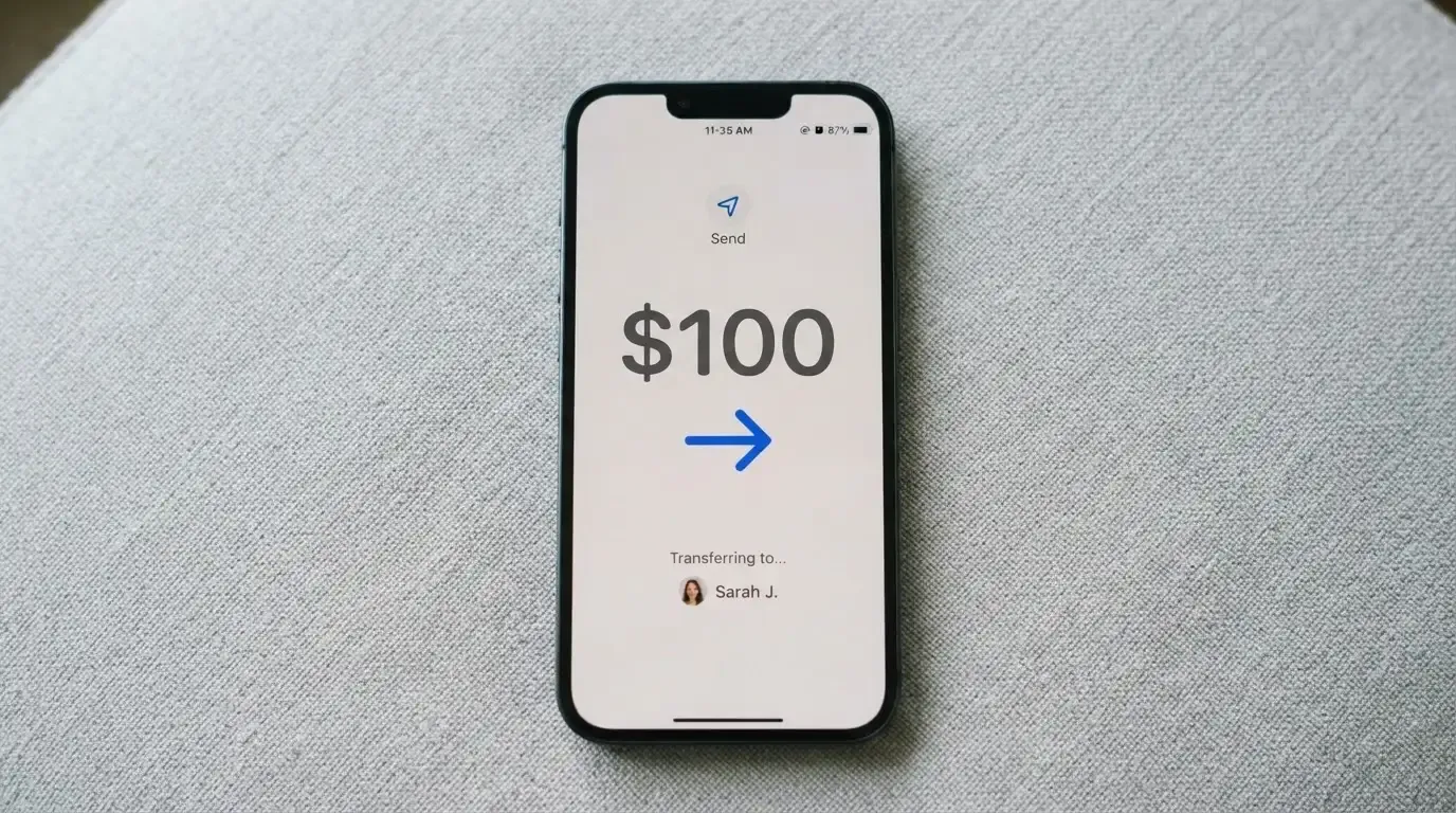 A phone showing a stablecoin transfer screen