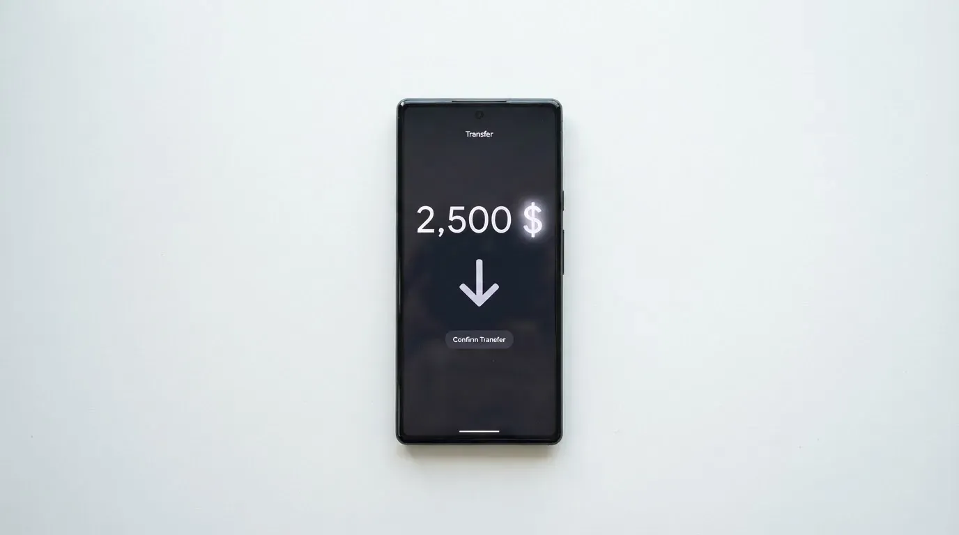A phone showing a stablecoin transfer screen