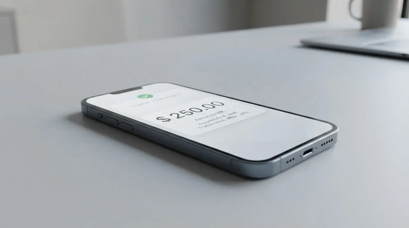 A phone showing a stablecoin transfer screen