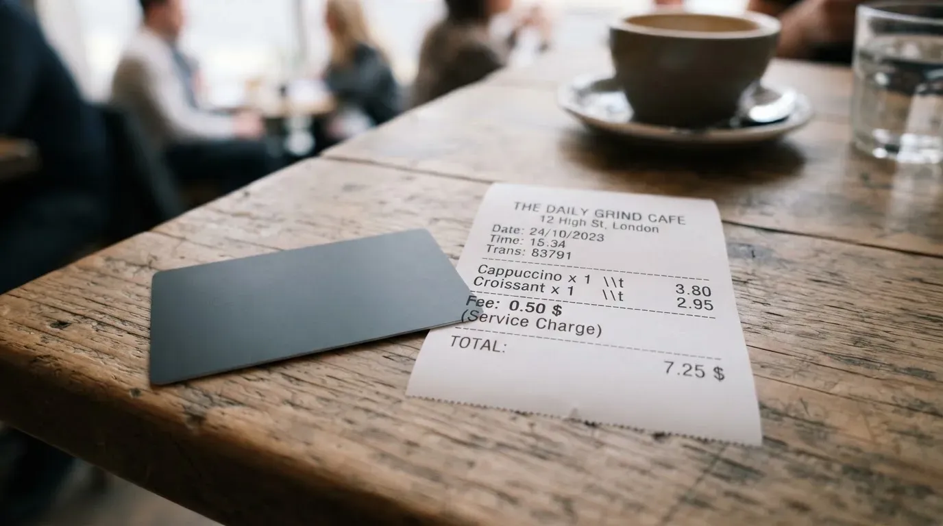 A receipt and a card on a café table