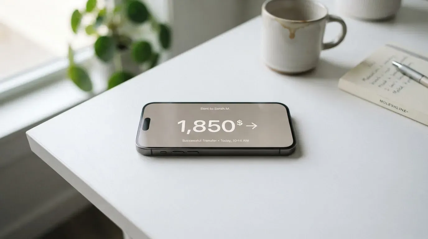A phone showing a stablecoin transfer screen