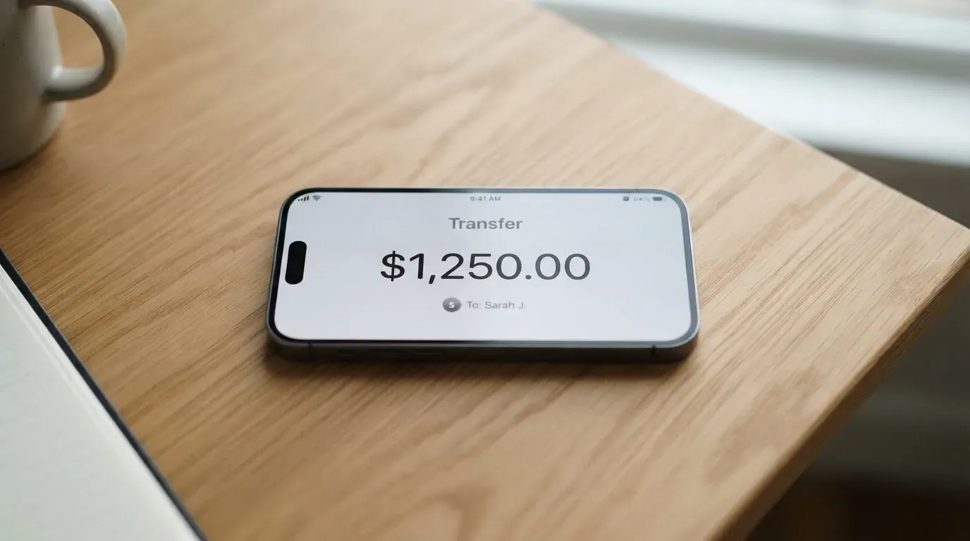 A phone showing a stablecoin transfer screen