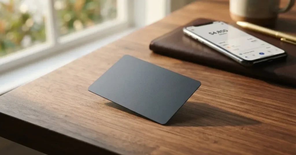 Several payment cards fanned out next to a phone with a crypto wallet app