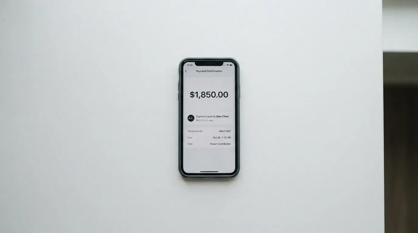 A phone showing a stablecoin transfer screen