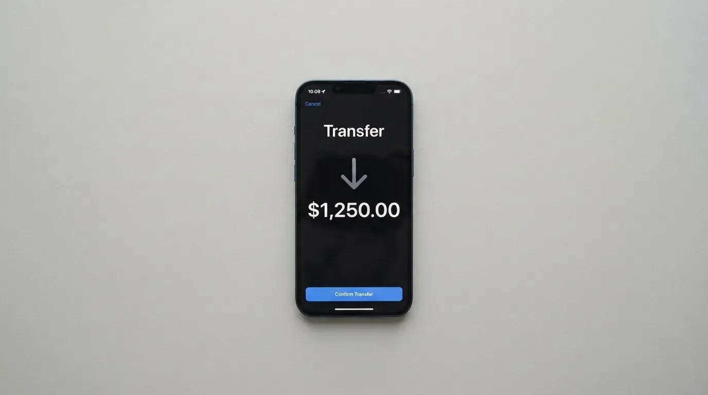 A phone showing a stablecoin transfer screen