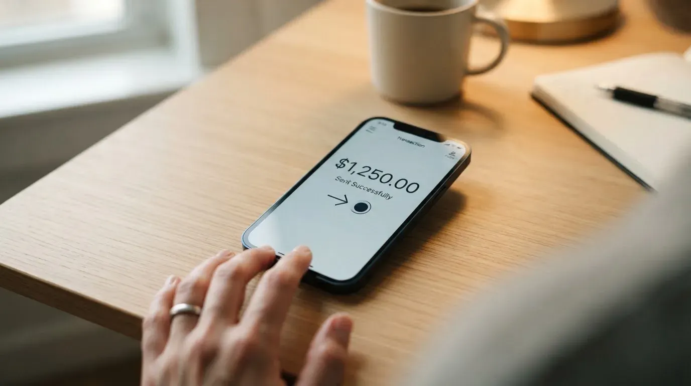 A phone showing a stablecoin transfer screen