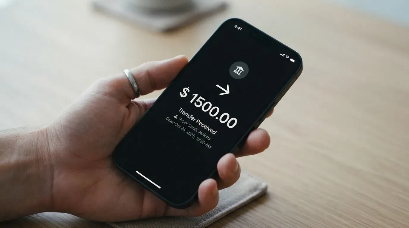 A phone showing a stablecoin transfer screen