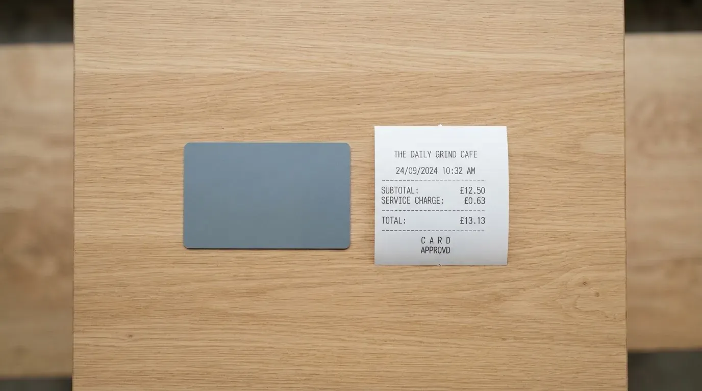 A receipt and a card on a café table