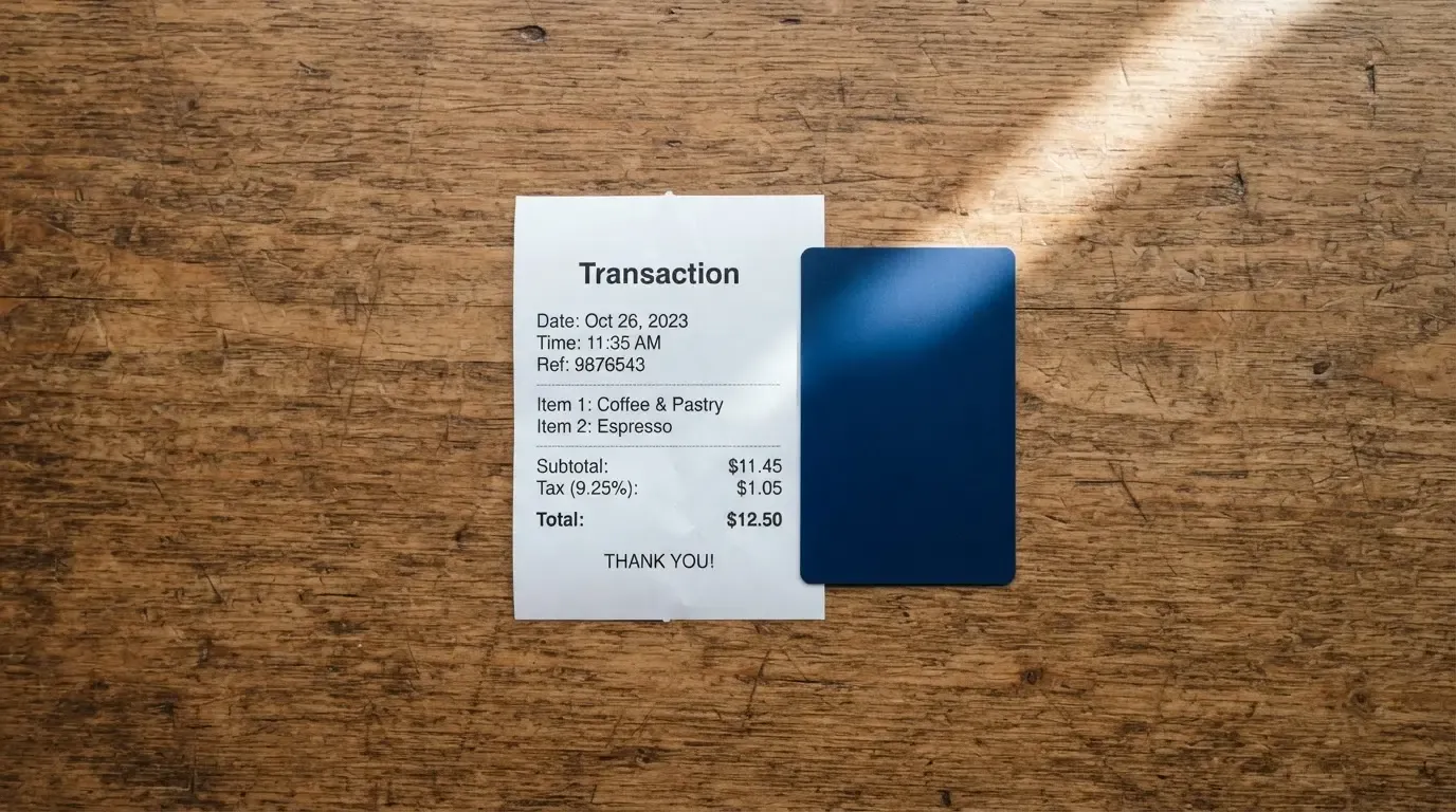 A receipt and a card on a café table