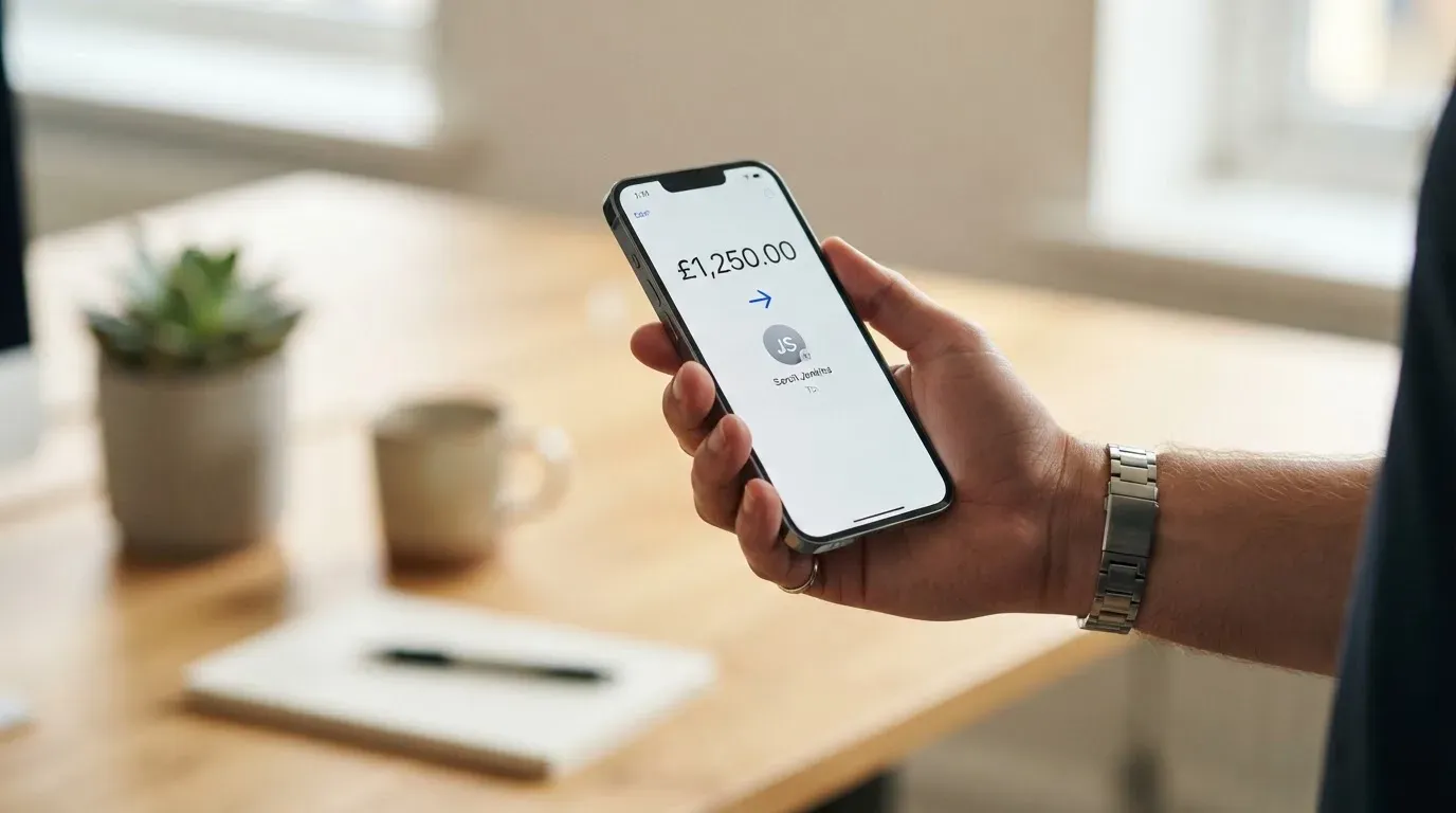 A phone showing a stablecoin transfer screen