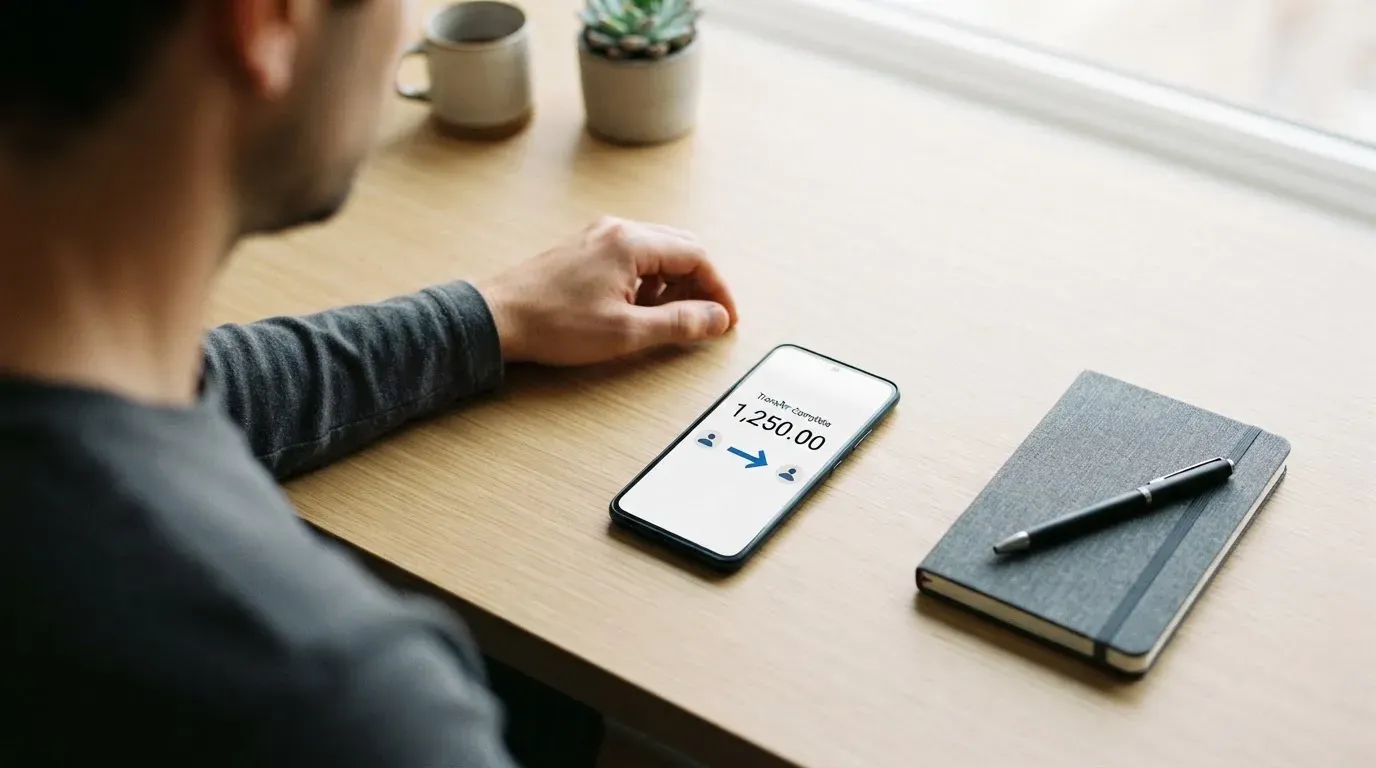 A phone showing a stablecoin transfer screen