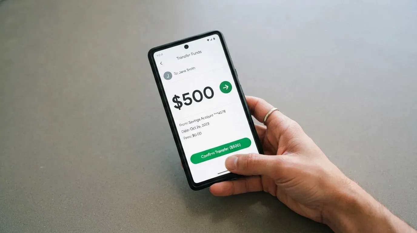 A phone showing a stablecoin transfer screen