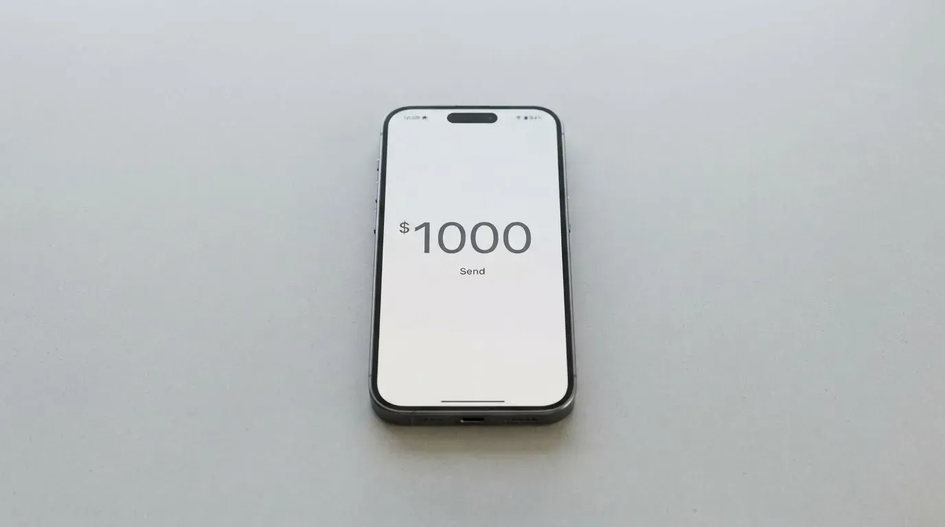 A phone showing a stablecoin transfer screen