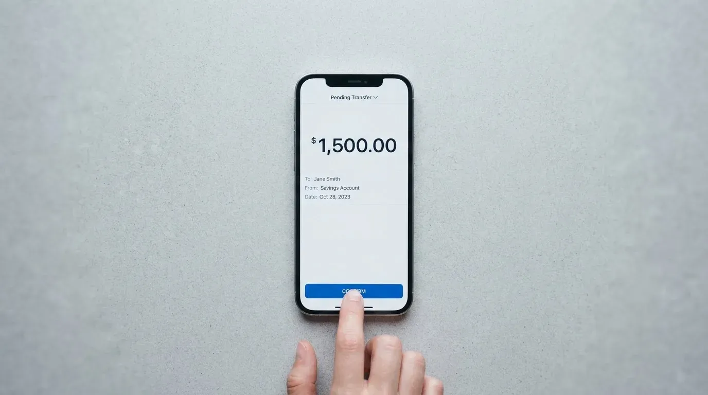 A phone showing a stablecoin transfer screen