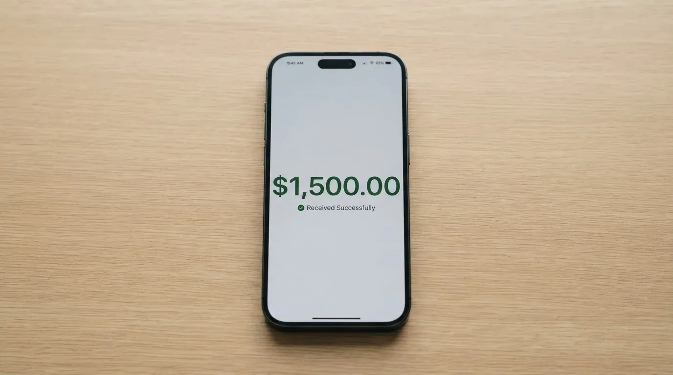 A phone showing a stablecoin transfer screen