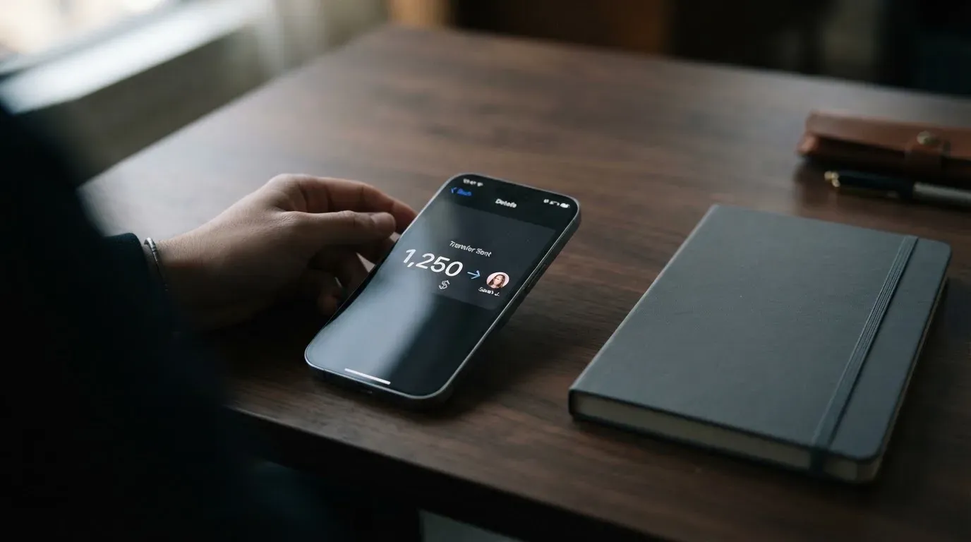 A phone showing a stablecoin transfer screen