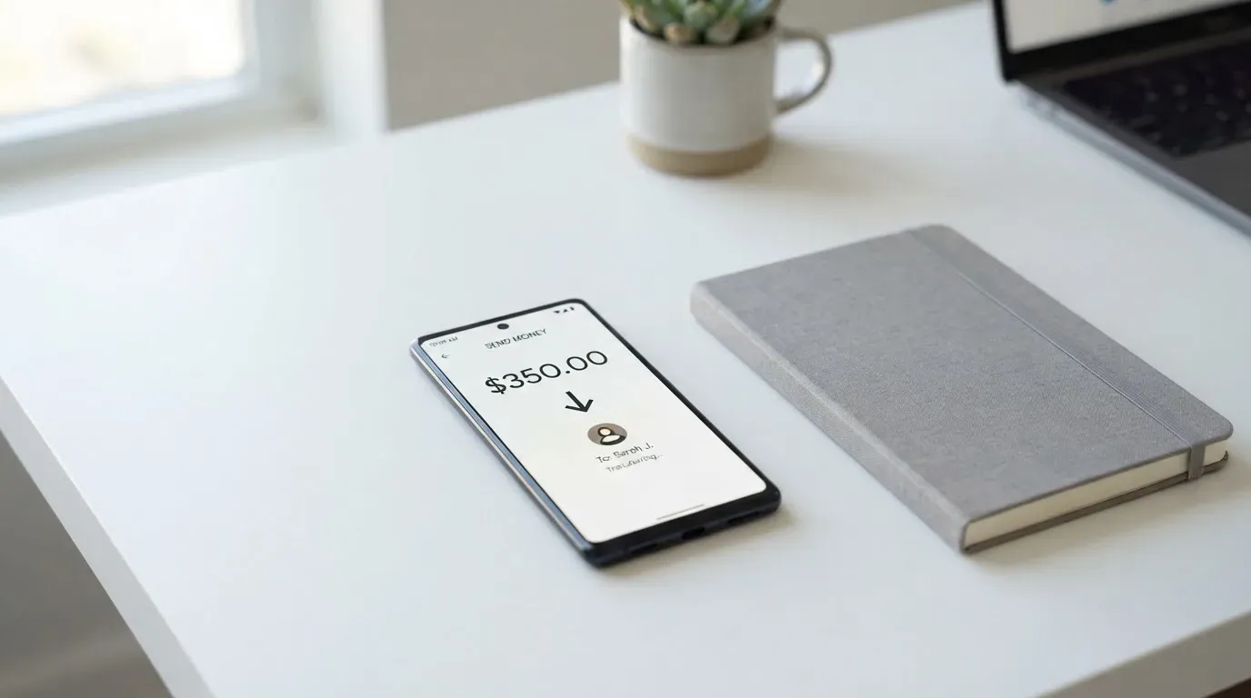 A phone showing a stablecoin transfer screen