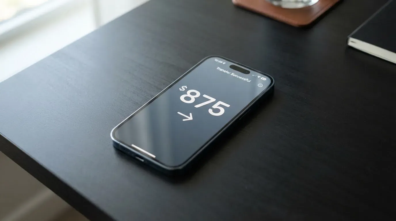 A phone showing a stablecoin transfer screen