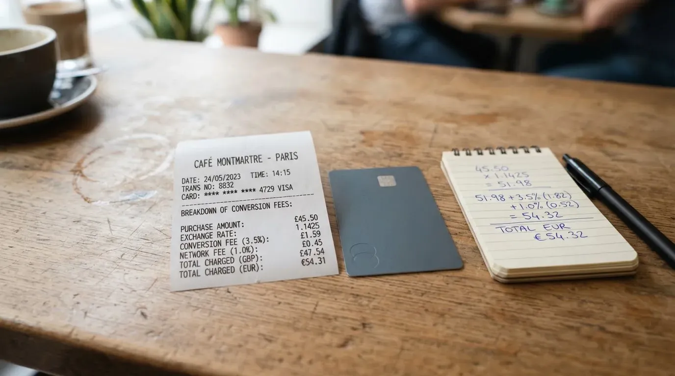 A receipt and a card on a café table