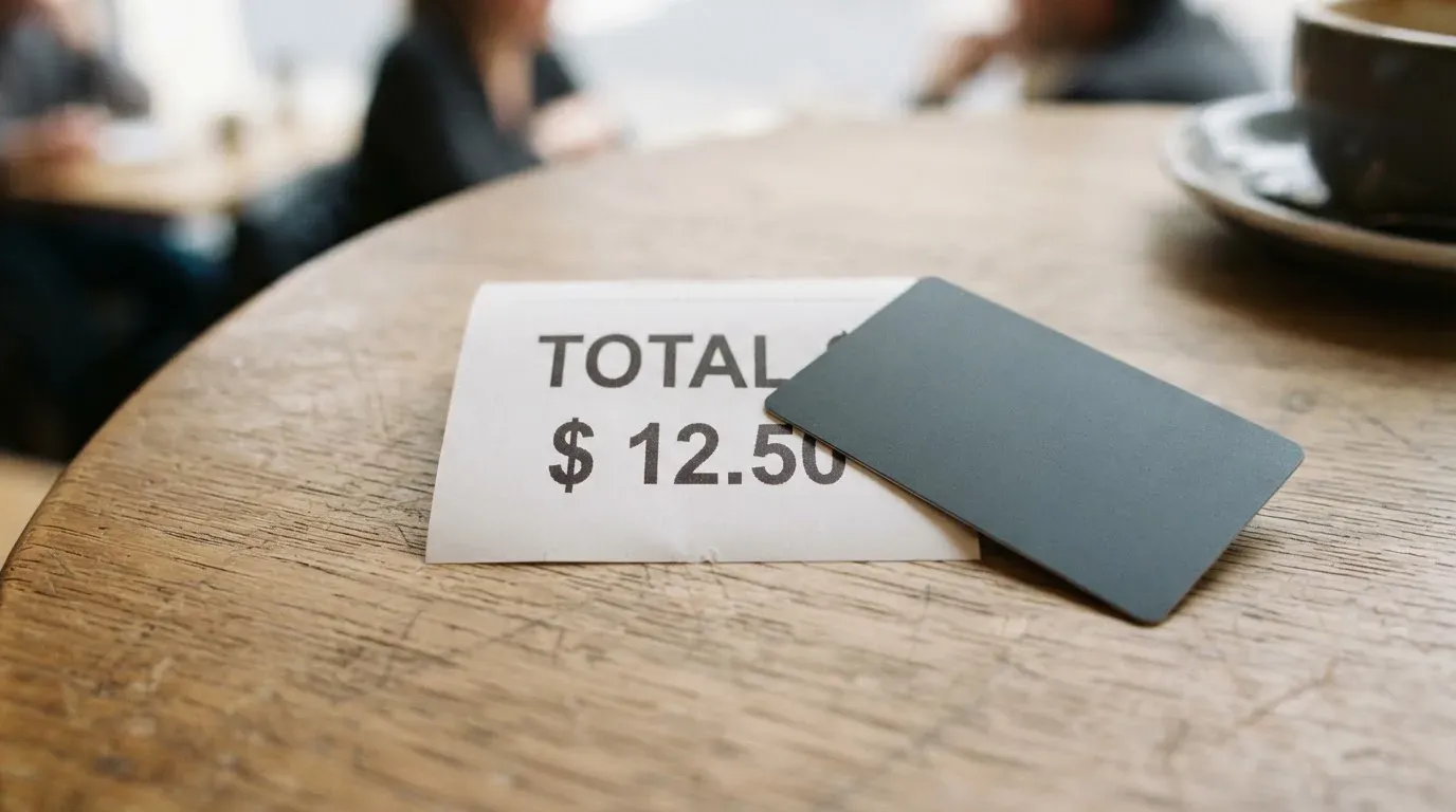 A receipt and a card on a café table