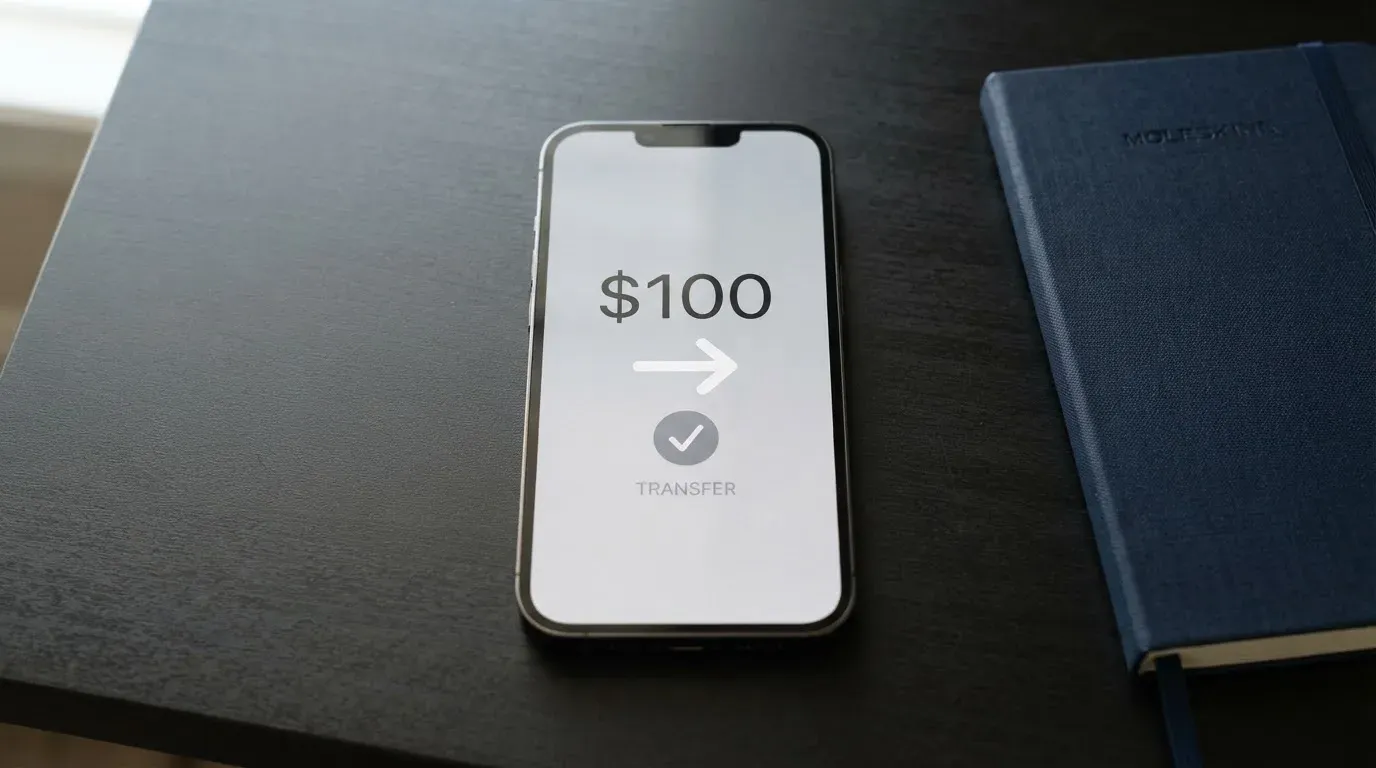 A phone showing a stablecoin transfer screen