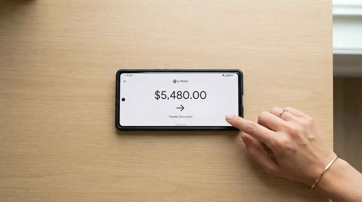A phone showing a stablecoin transfer screen