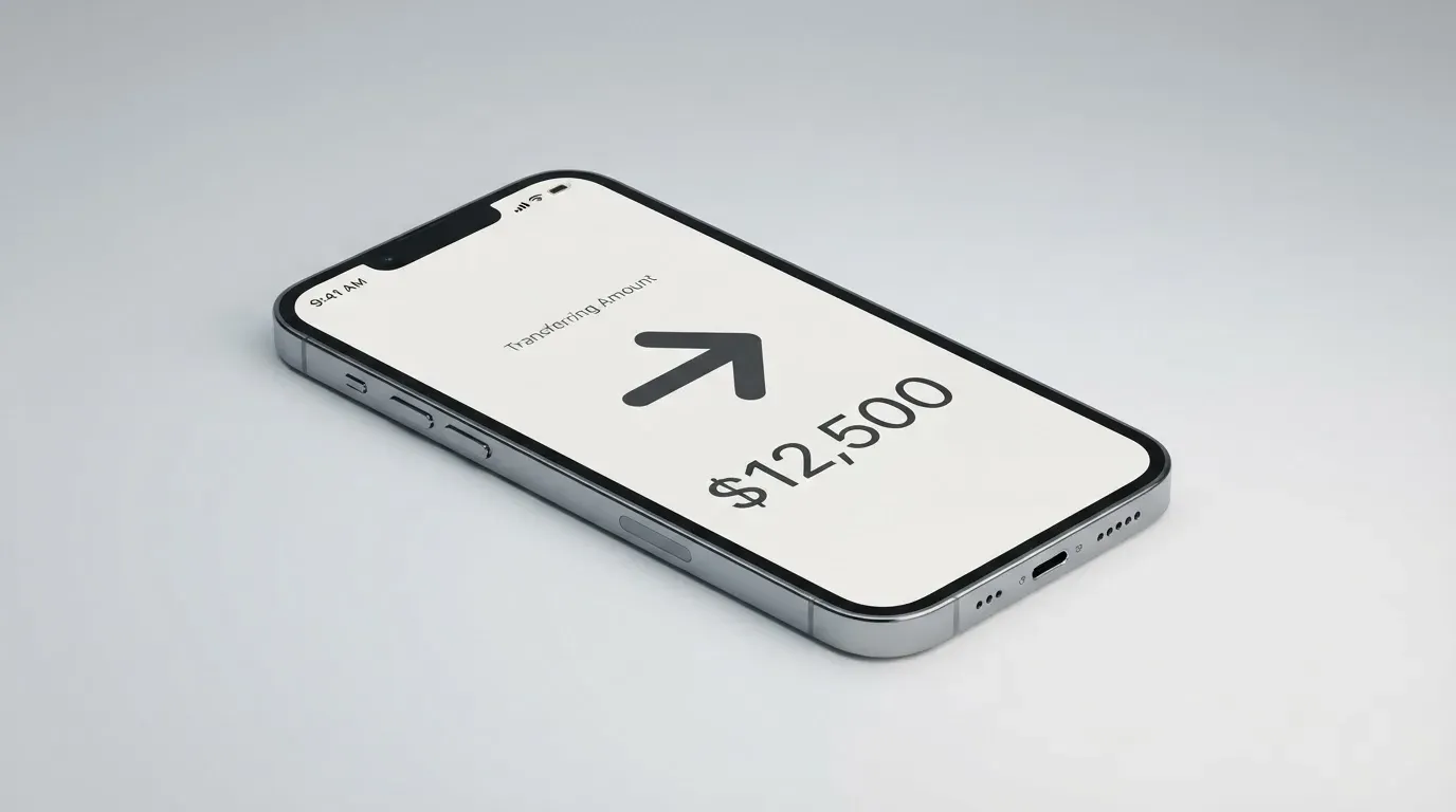 A phone showing a stablecoin transfer screen