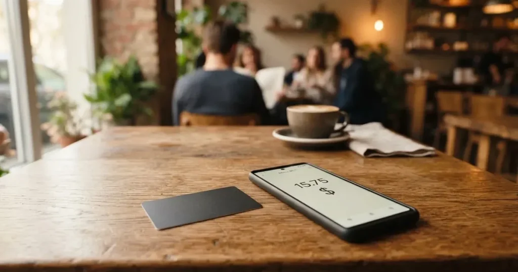 A payment card next to a phone with a crypto wallet app open