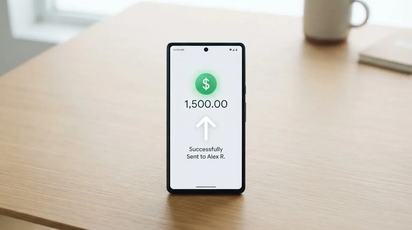 A phone showing a stablecoin transfer screen