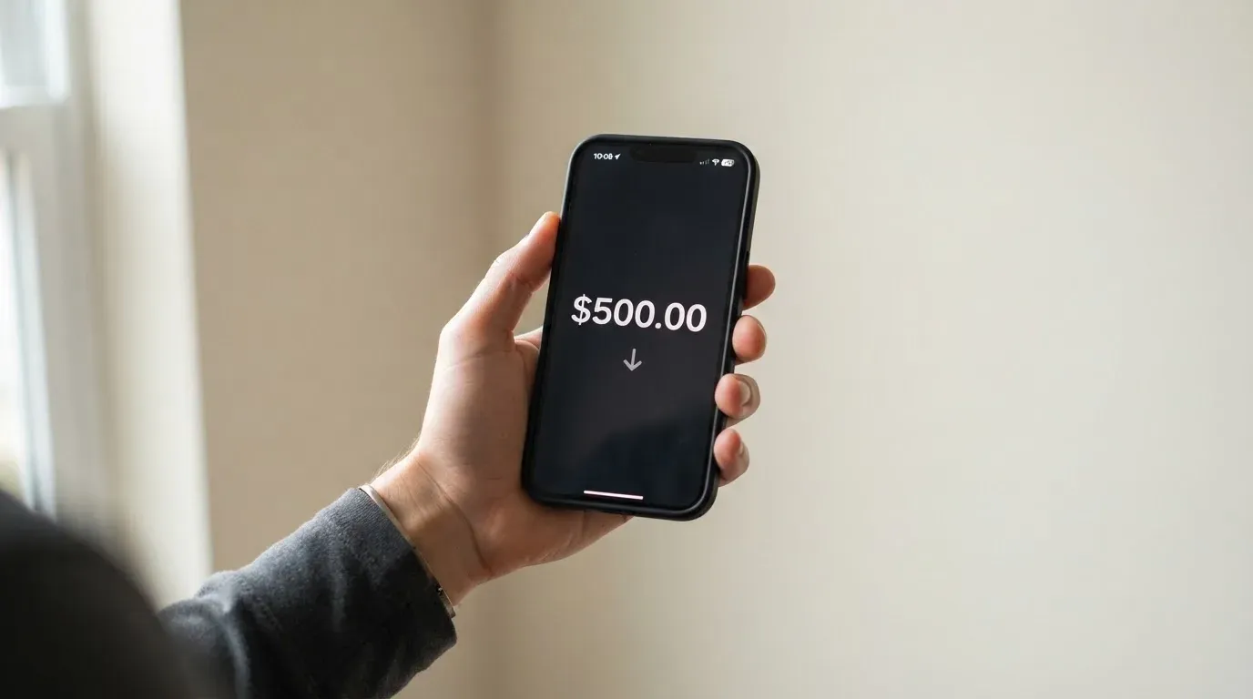 A phone showing a stablecoin transfer screen