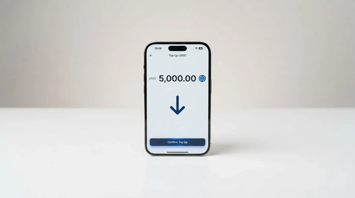 A phone showing a stablecoin transfer screen