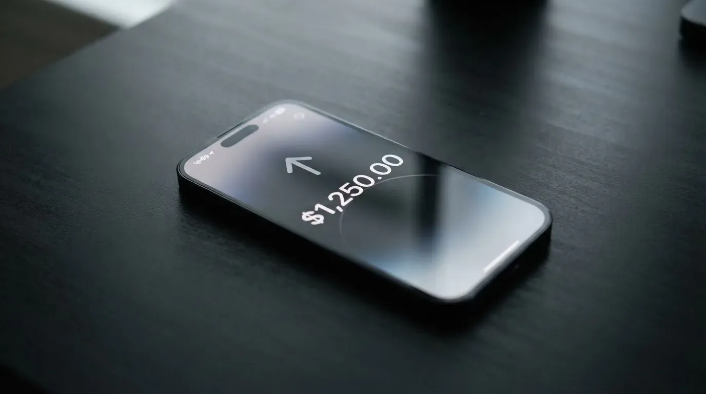 A phone showing a stablecoin transfer screen