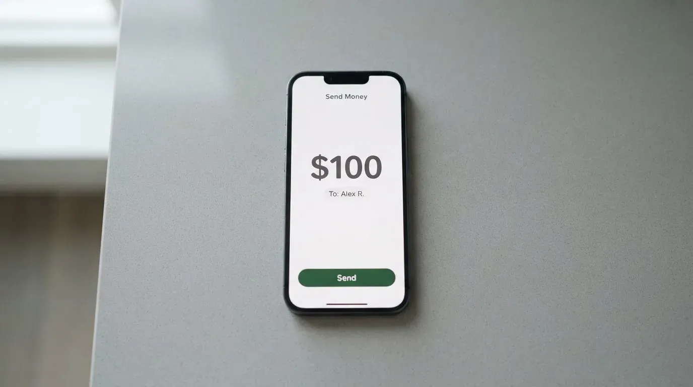 A phone showing a stablecoin transfer screen