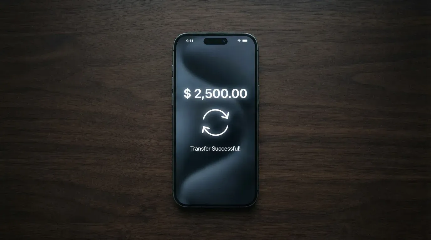 A phone showing a stablecoin transfer screen