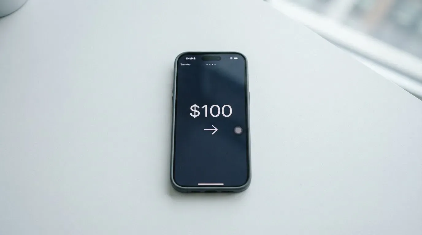 A phone showing a stablecoin transfer screen