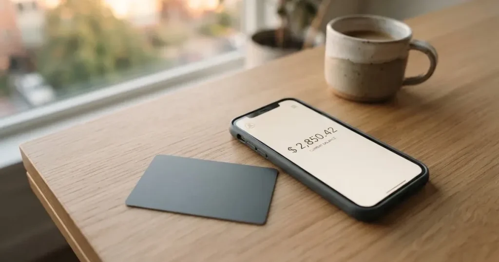 A payment card next to a phone with a crypto wallet app open