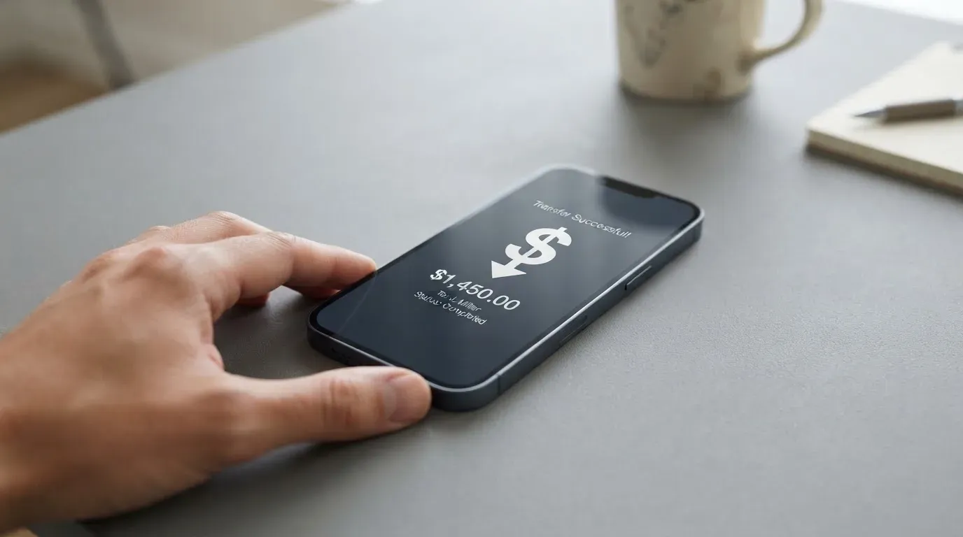 A phone showing a stablecoin transfer screen