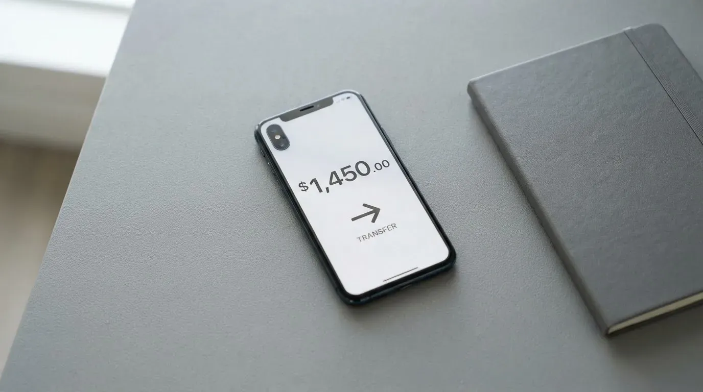 A phone showing a stablecoin transfer screen