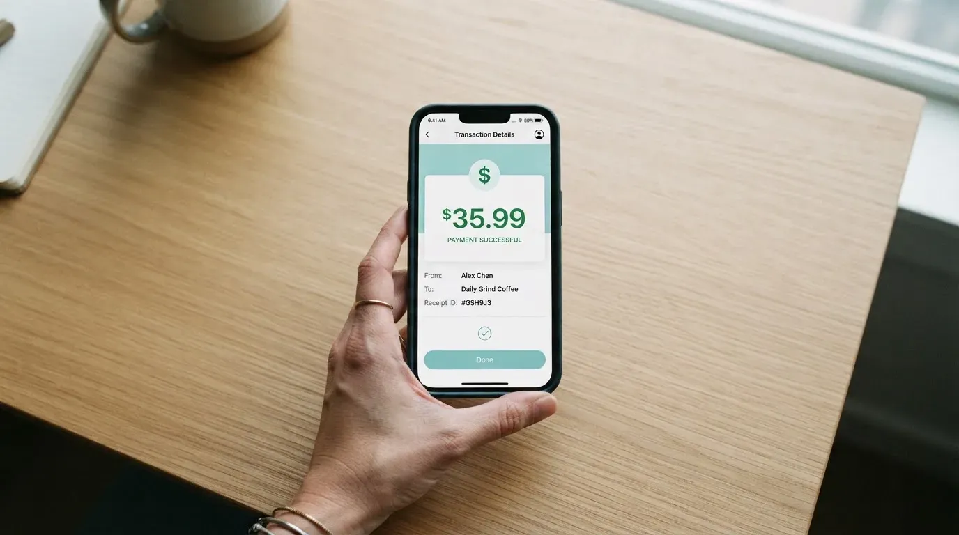 A phone showing a stablecoin transfer screen