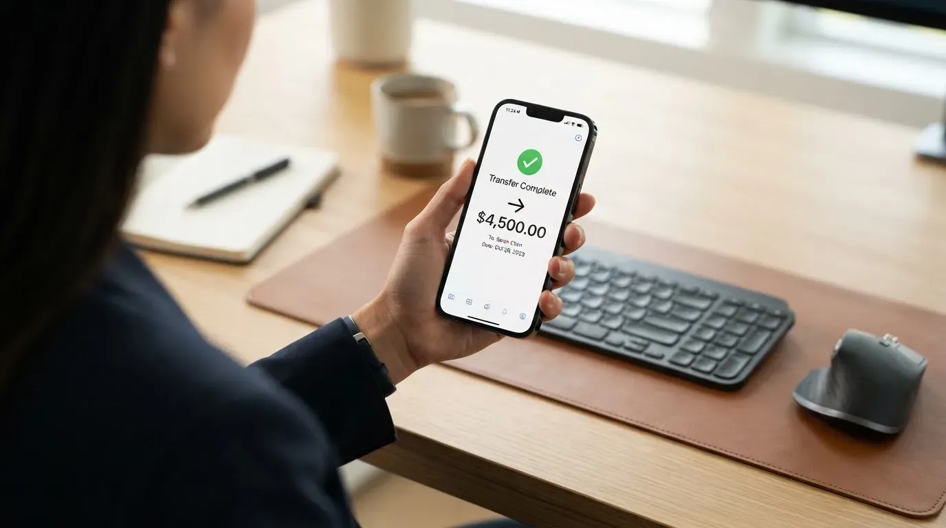 A phone showing a stablecoin transfer screen