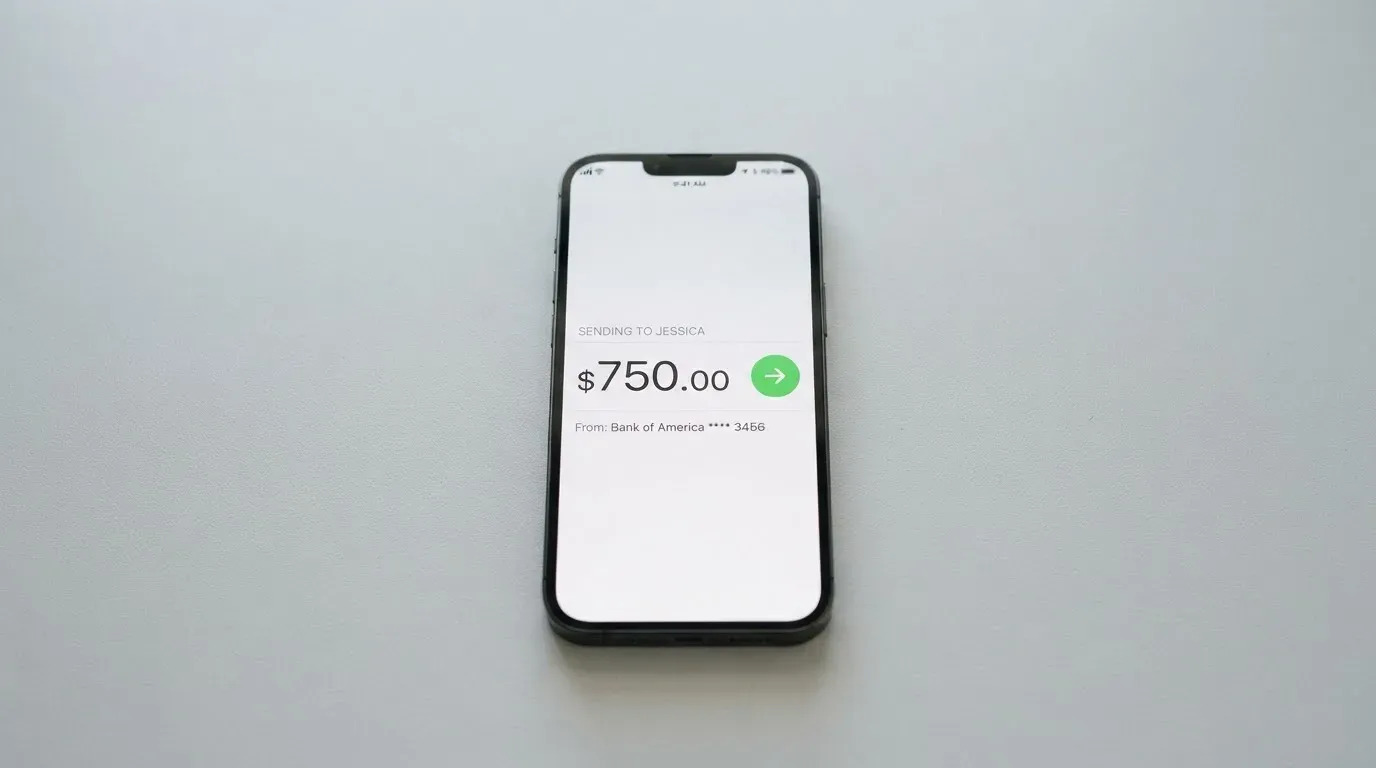 A phone showing a stablecoin transfer screen