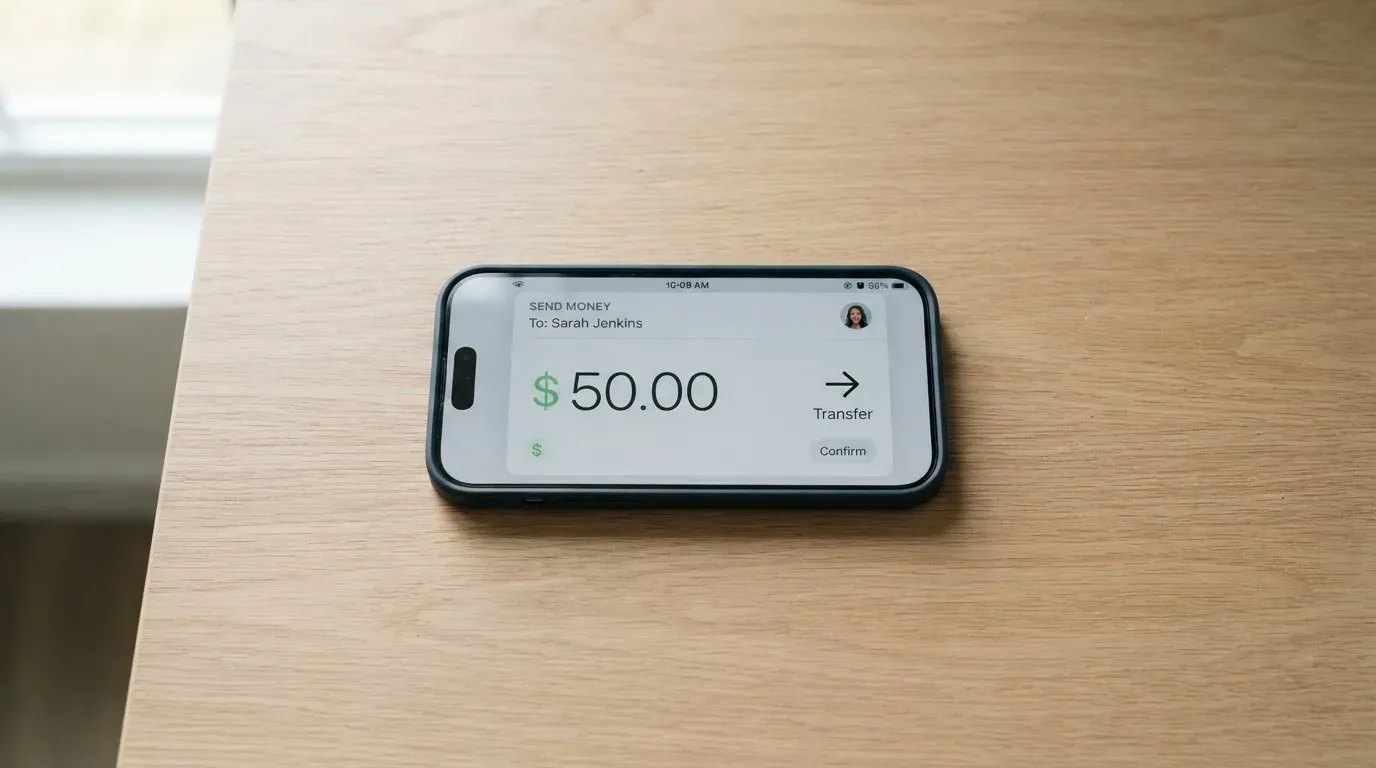A phone showing a stablecoin transfer screen