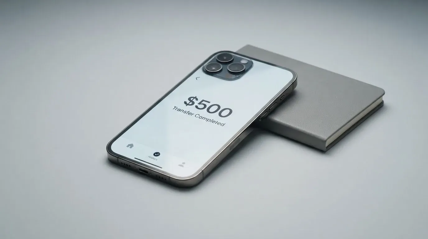 A phone showing a stablecoin transfer screen