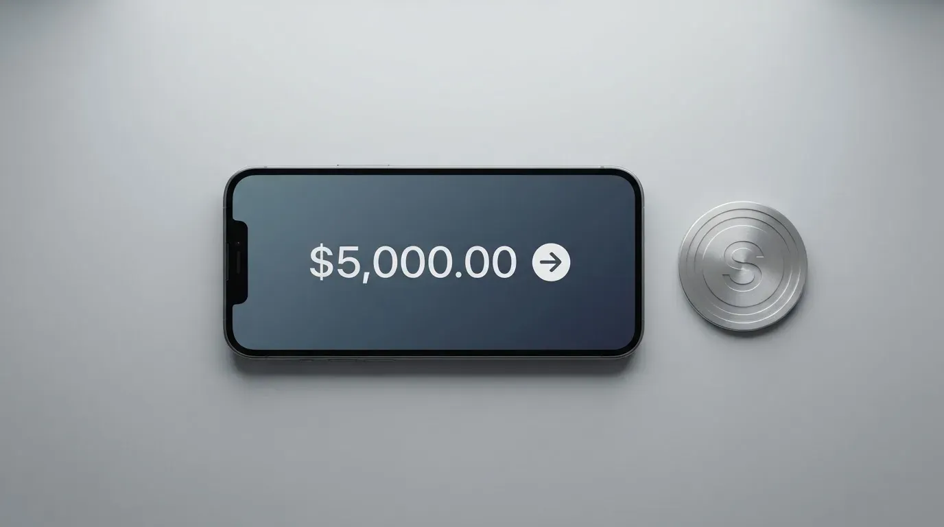 A phone showing a stablecoin transfer screen