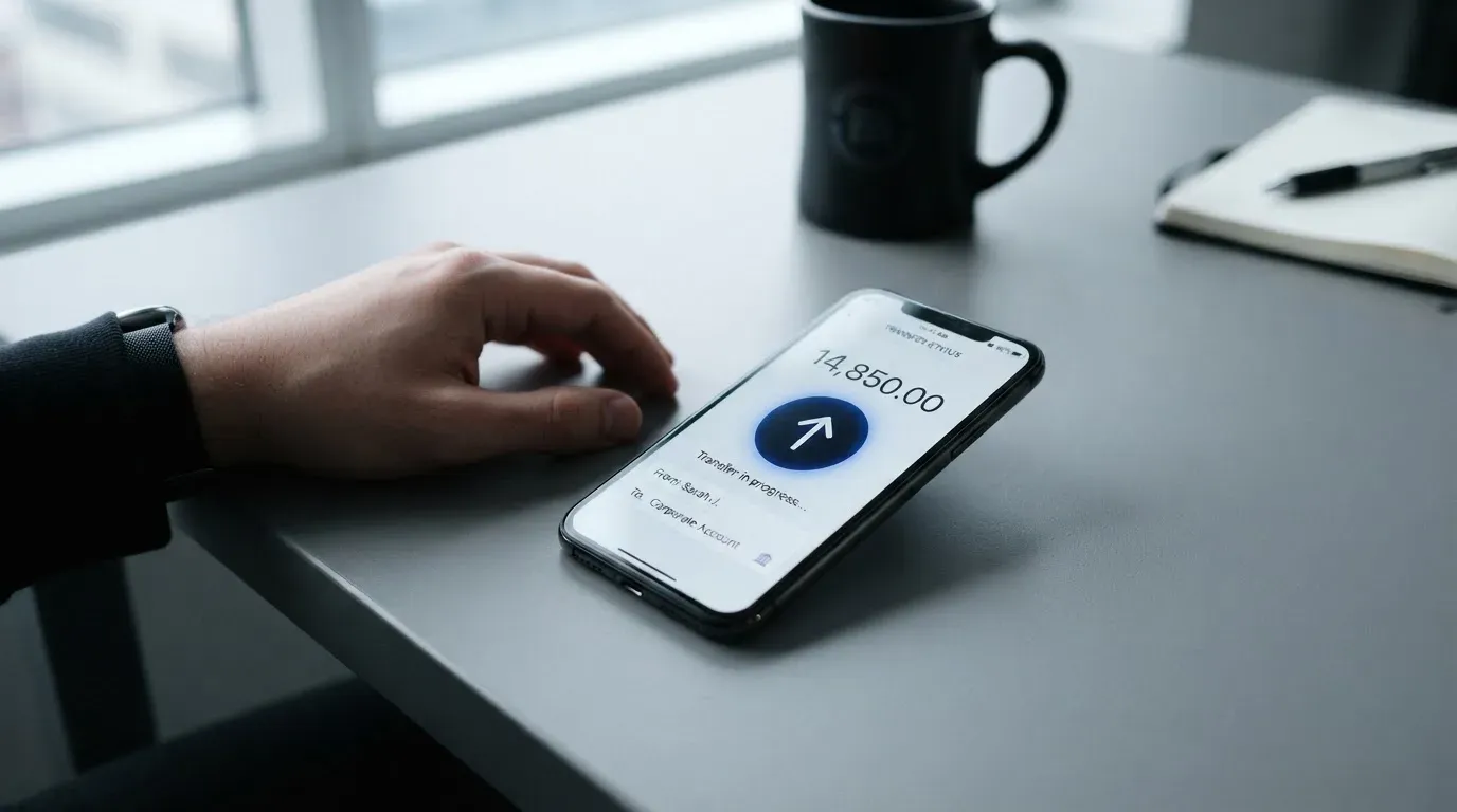 A phone showing a stablecoin transfer screen