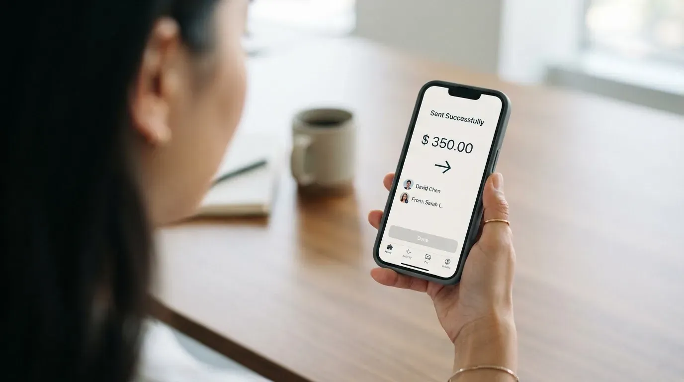 A phone showing a stablecoin transfer screen