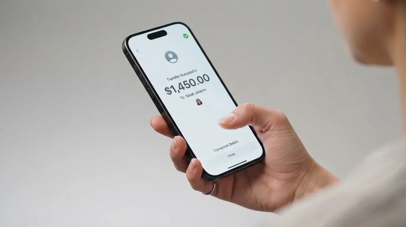 A phone showing a stablecoin transfer screen
