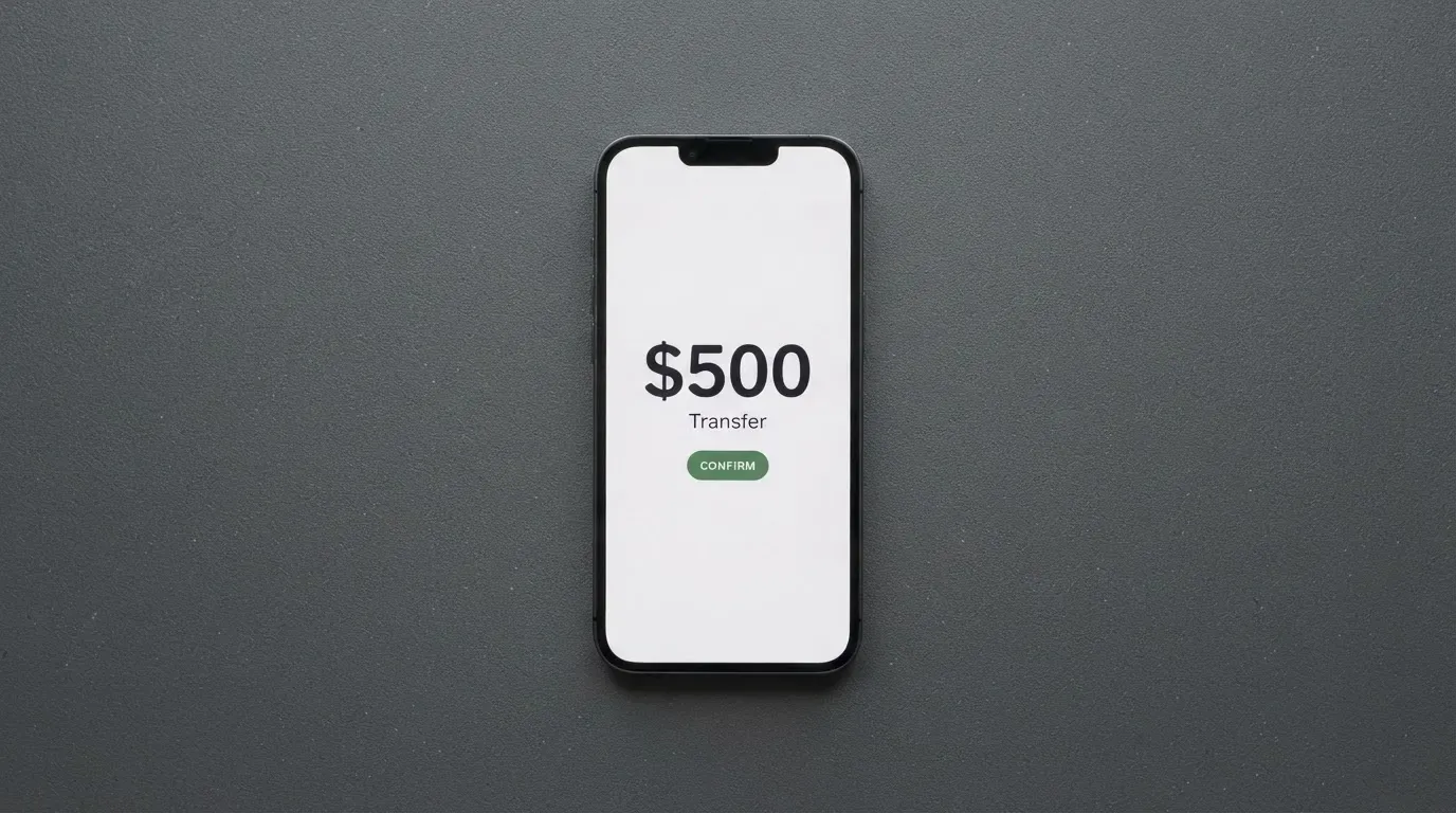 A phone showing a stablecoin transfer screen