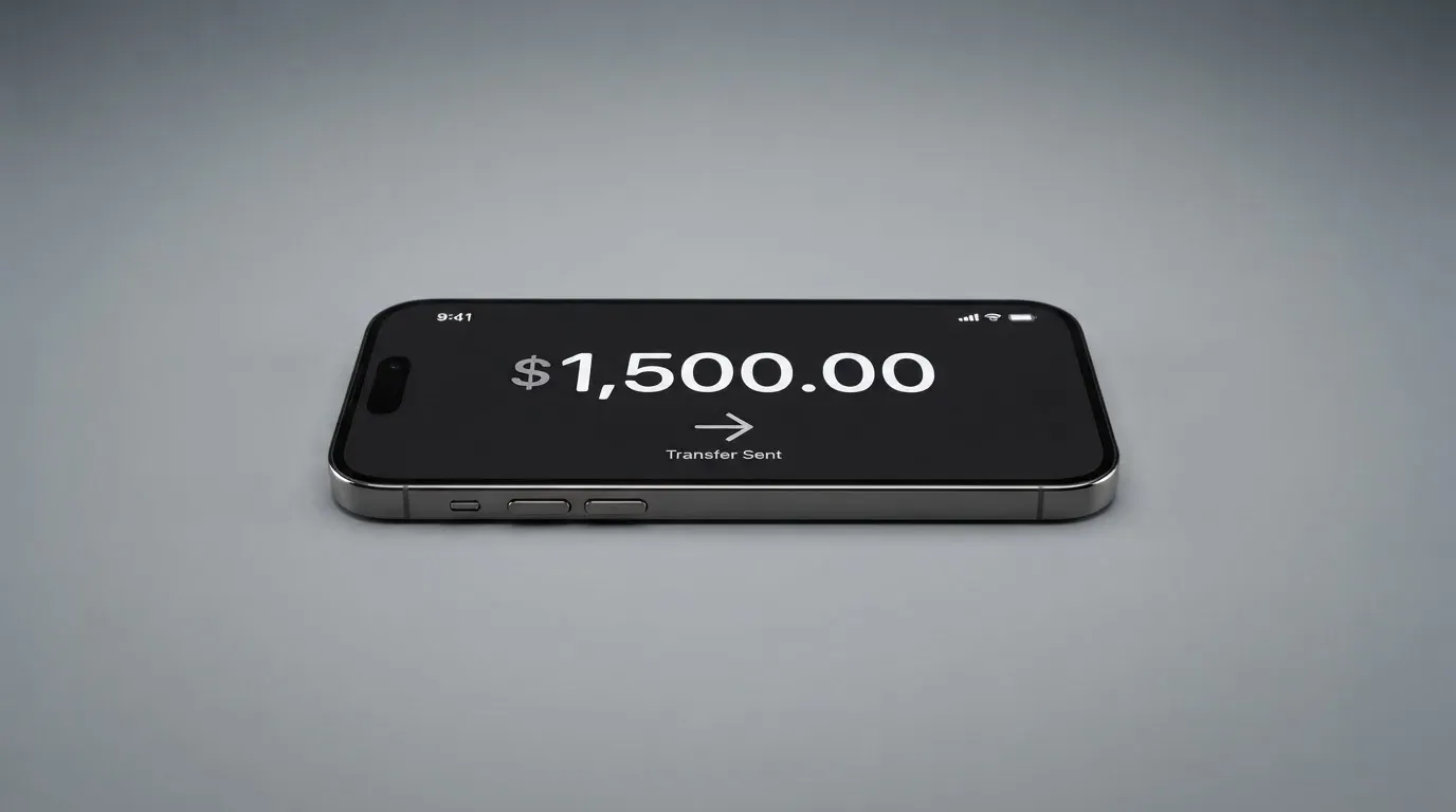 A phone showing a stablecoin transfer screen
